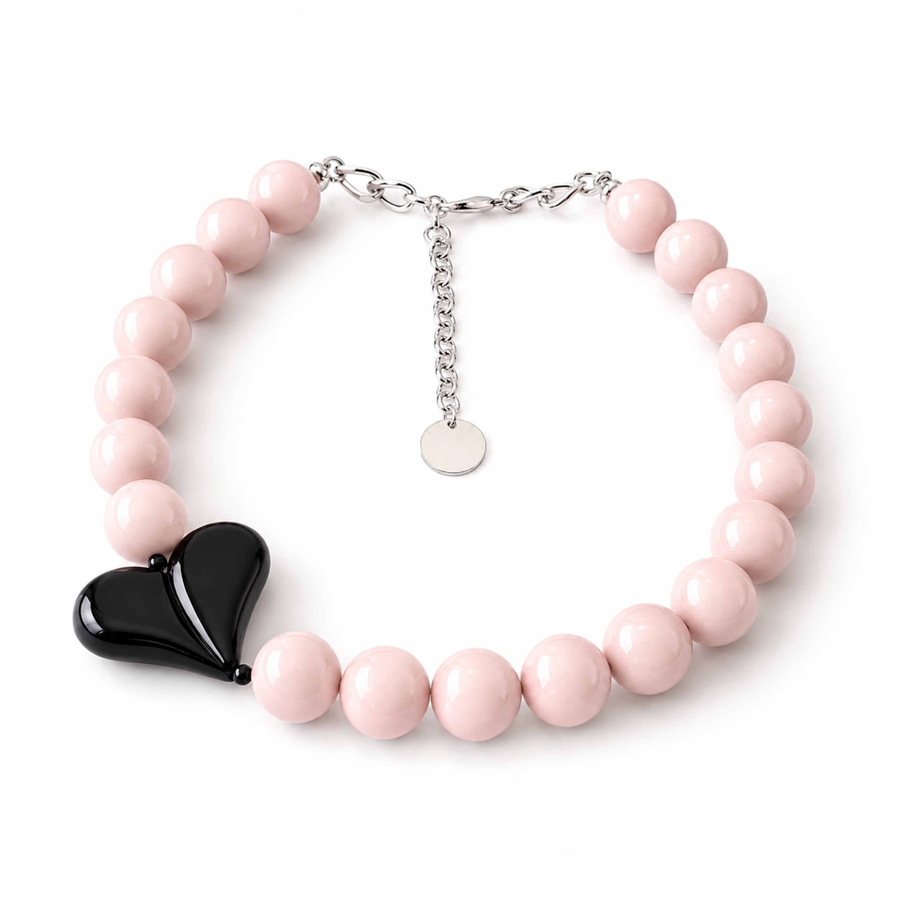 THE SEVENTY COLLECTION- 18 MM BLUSH PINK BLACK HEART MARYLIN STATEMENT NECKLACE BY TESSA BIJOUX