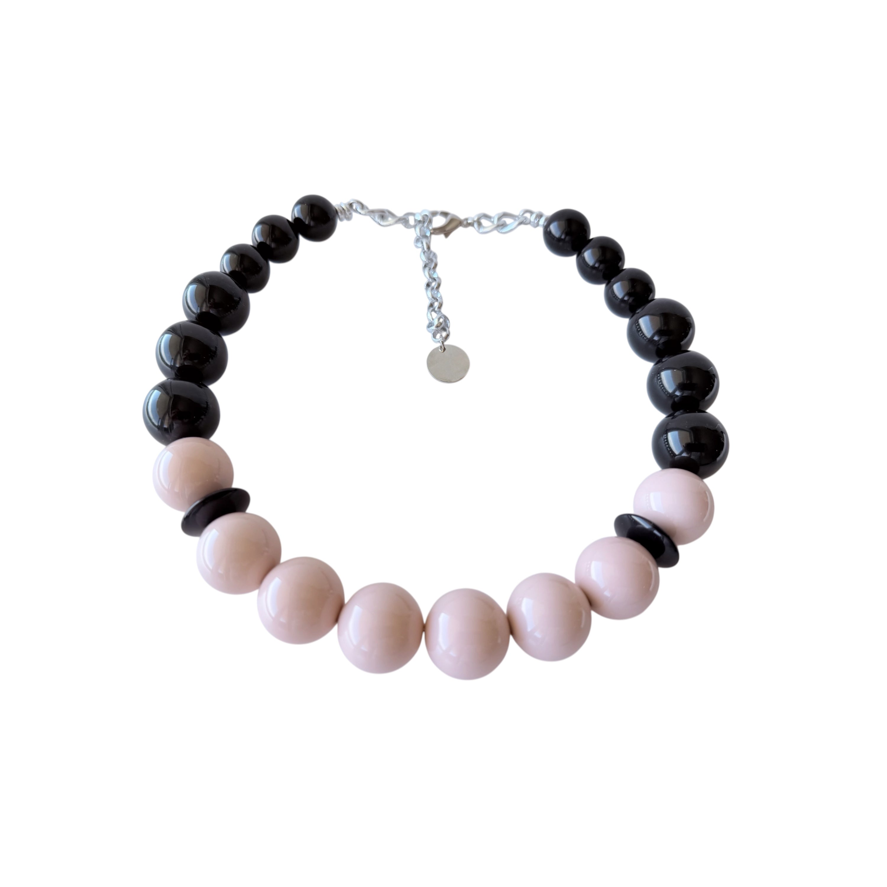 THE SEVENTY COLLECTION- 22 MM BLUSH PINK BLACK INGRID STATEMENT NECKLACE BY TESSA BIJOUX