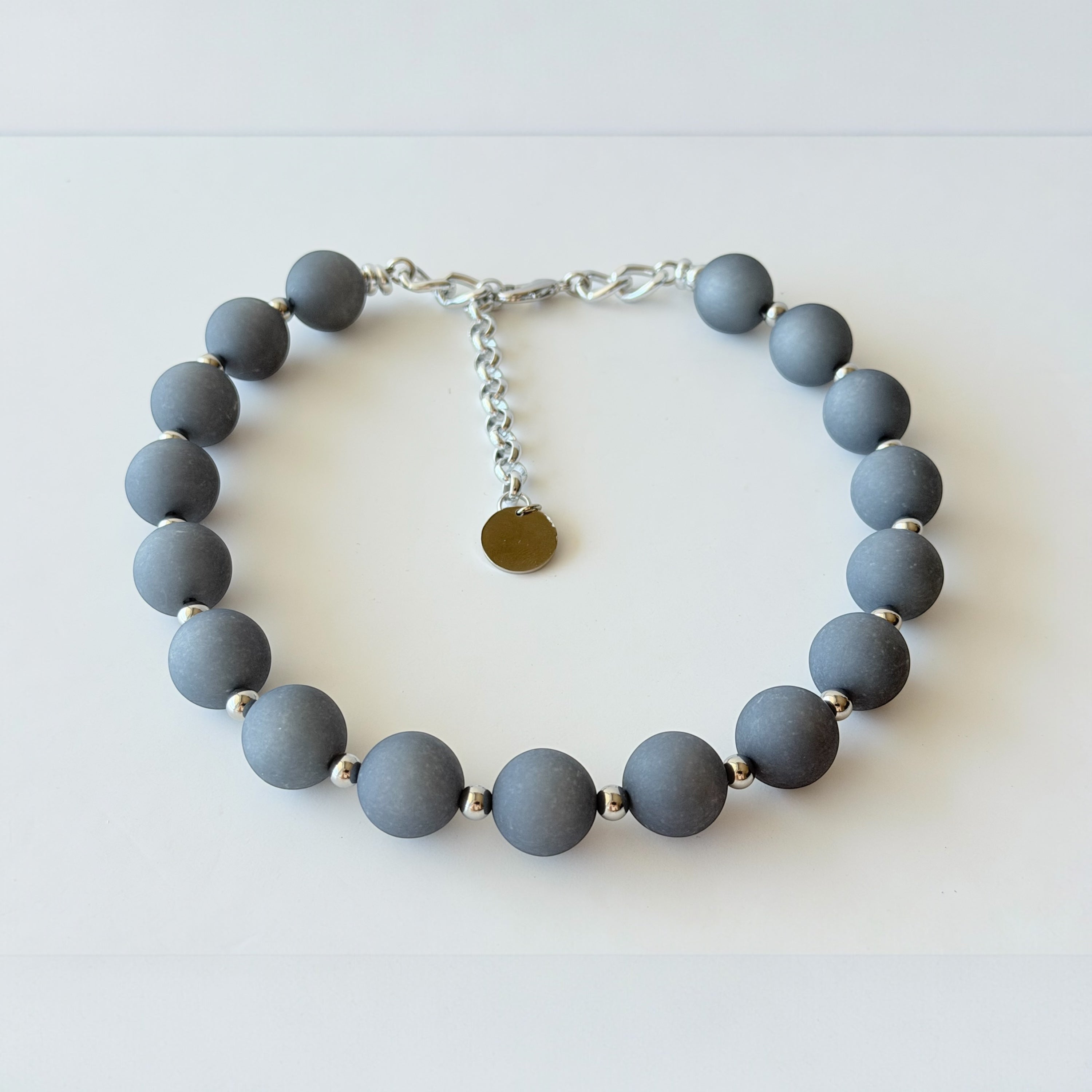 THE SEVENTY COLLECTION- 18 MM BLUE GRAY MATTE STATEMENT NECKLACE BY TESSA BIJOUX