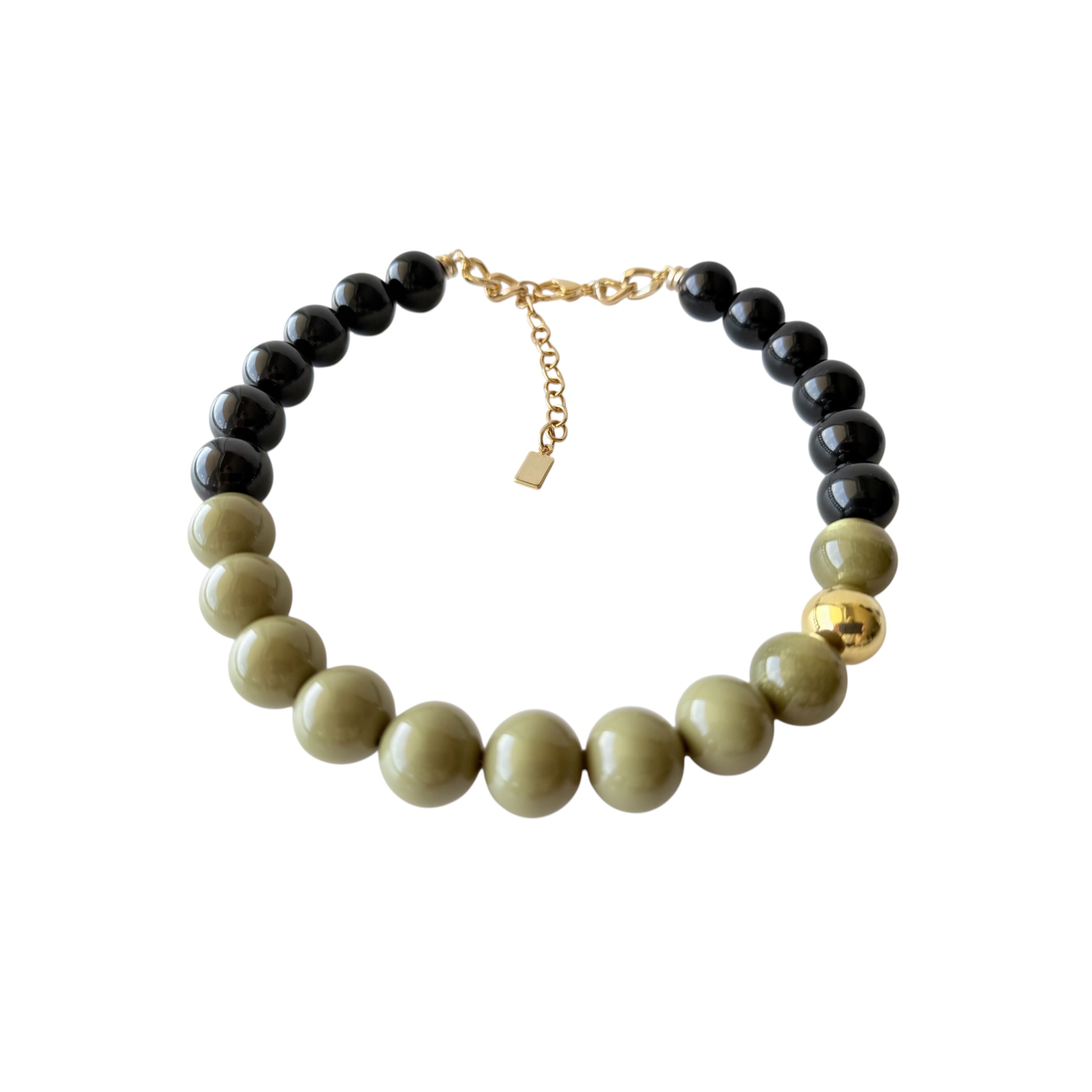 THE SEVENTY COLLECTION- 18 MM KHAKI BLACK INGRID STATEMENT NECKLACE BY TESSA BIJOUX