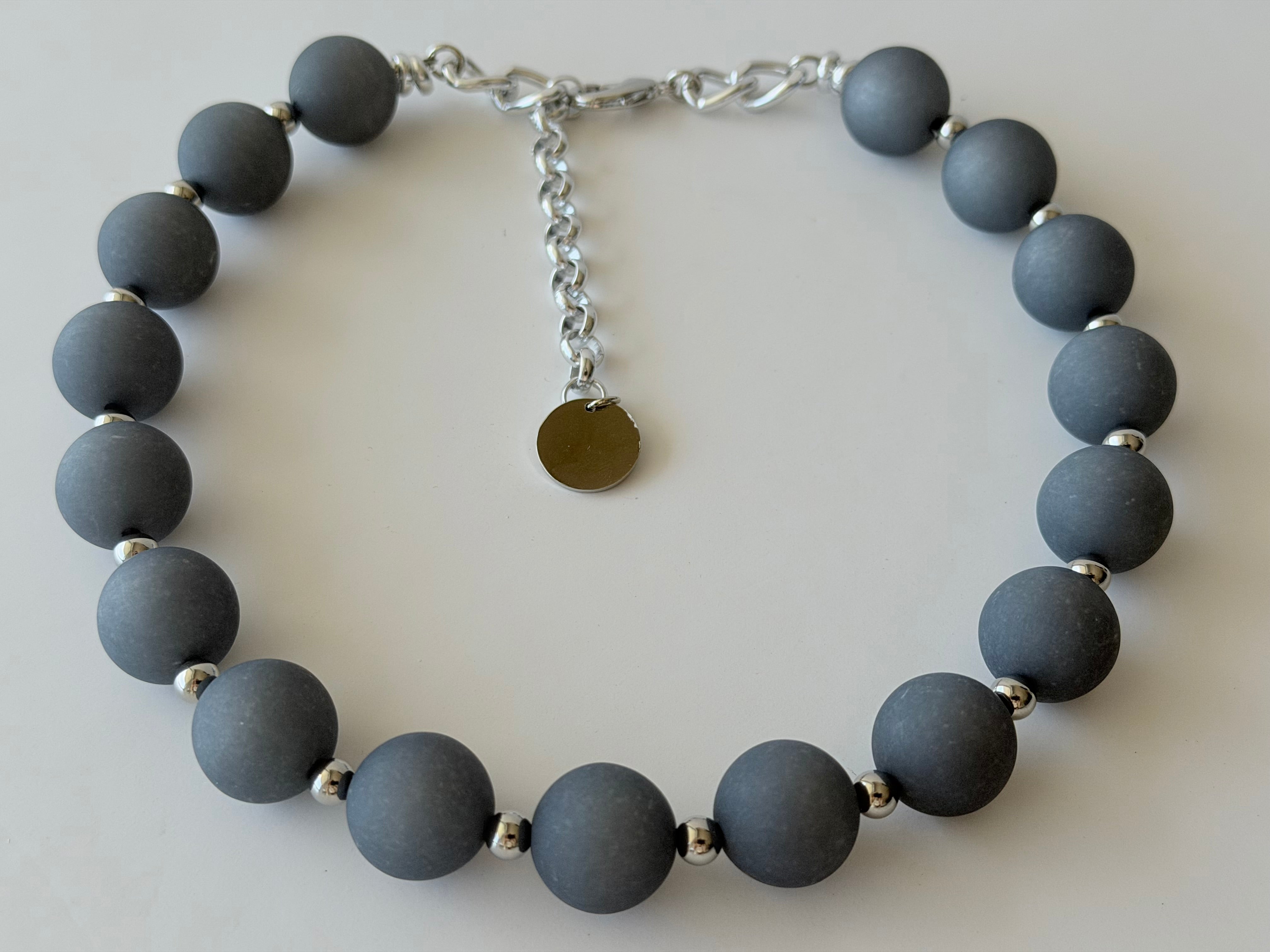 THE SEVENTY COLLECTION- 18 MM BLUE GRAY MATTE STATEMENT NECKLACE BY TESSA BIJOUX