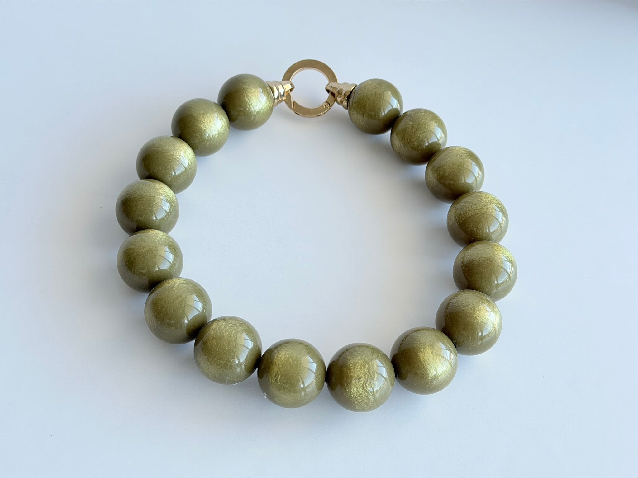 The Seventy Collection- 25 mm Ingrid Khaki Pearlescent Bold Statement Necklace