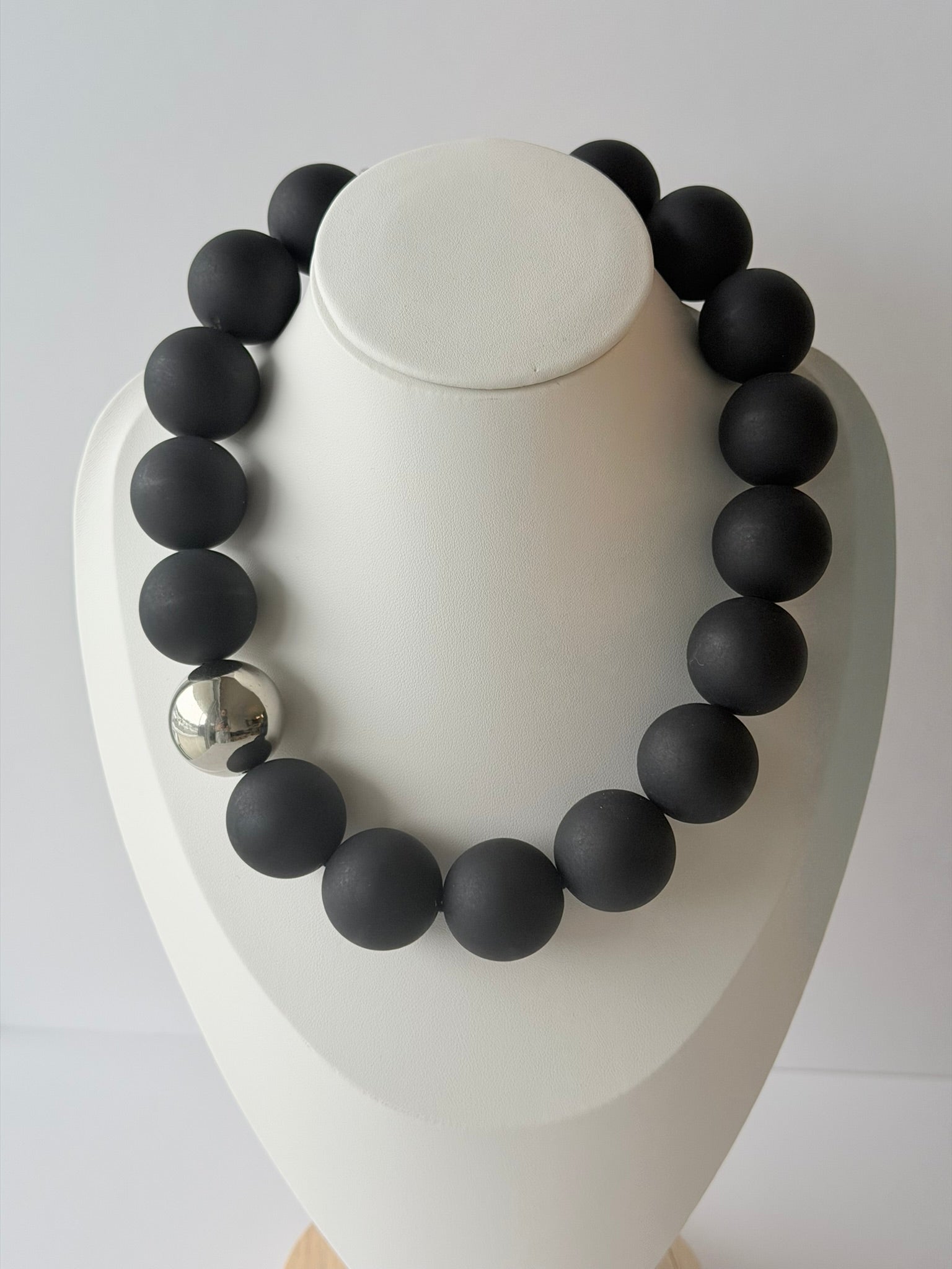 The Seventy Collection- 25 mm Ingrid Black Silver Matte Bold Statement Necklace