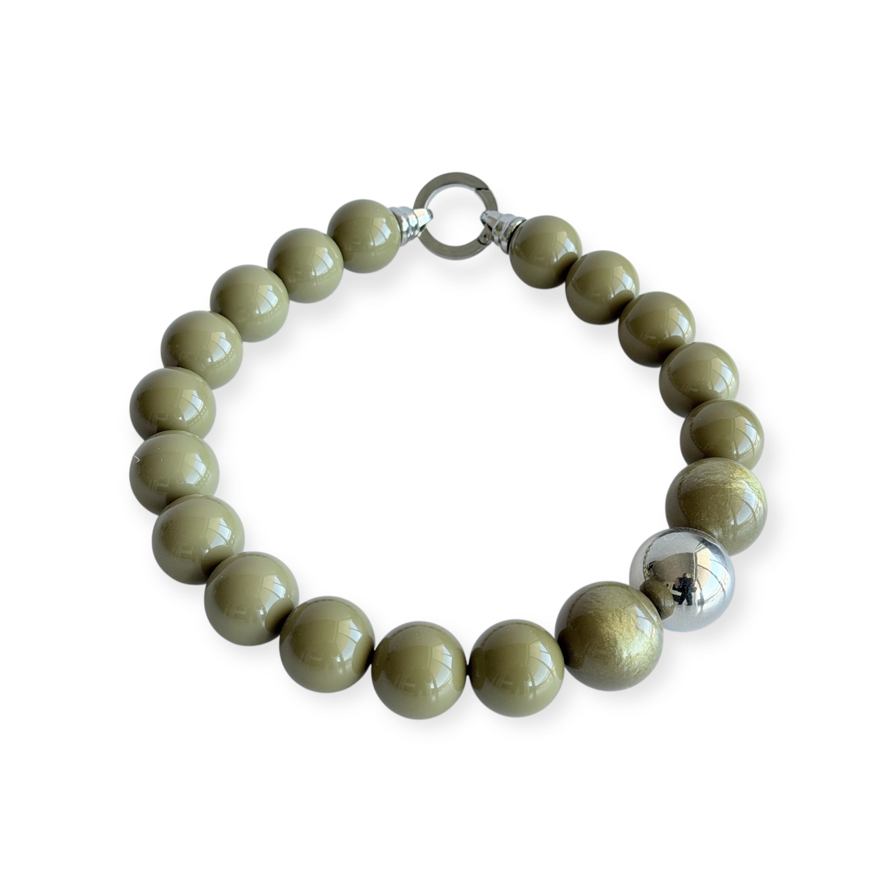 The Seventy Collection- 22 mm Khaki Green Bold Statement Necklace by Tessa Bijoux