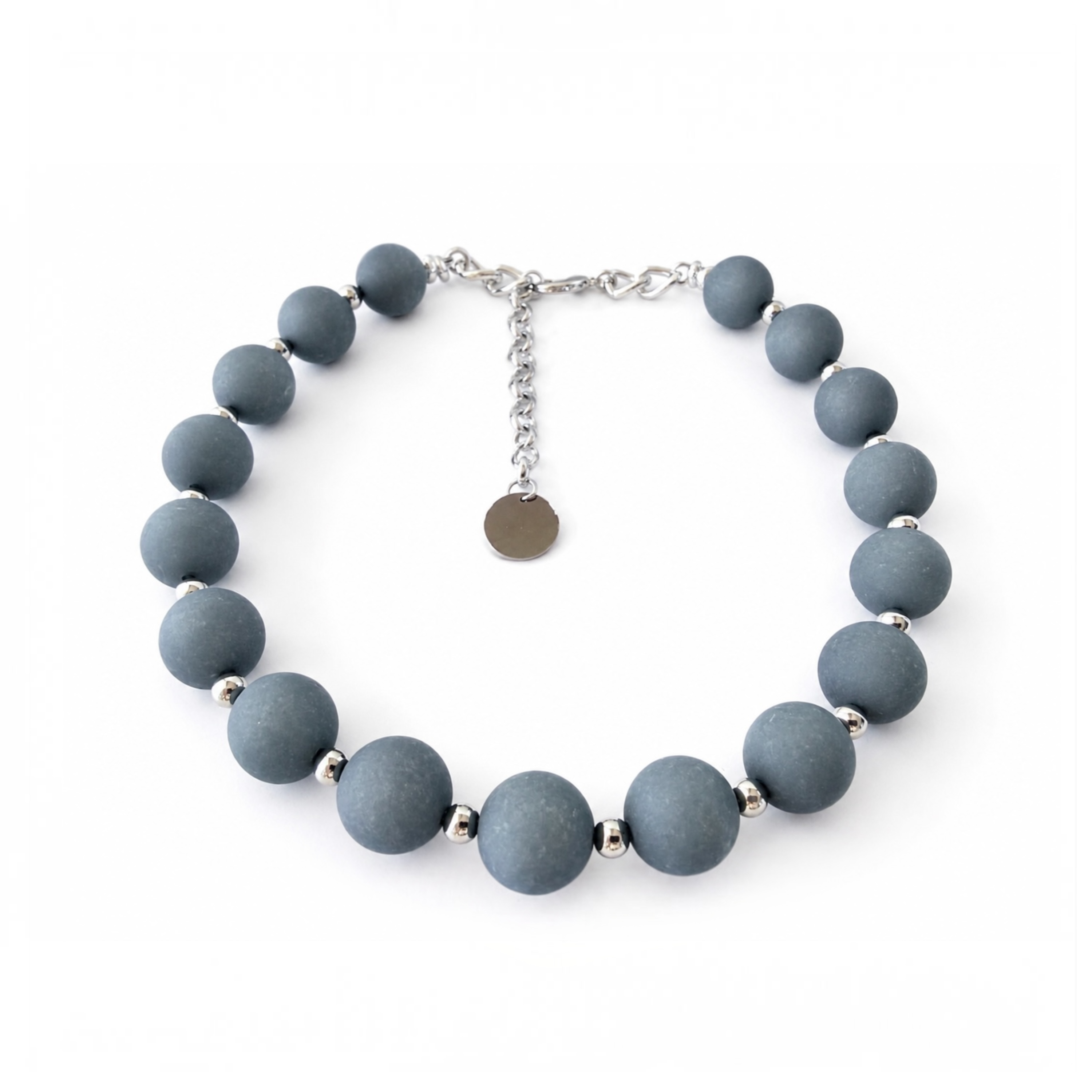 THE SEVENTY COLLECTION- 18 MM BLUE GRAY MATTE STATEMENT NECKLACE BY TESSA BIJOUX
