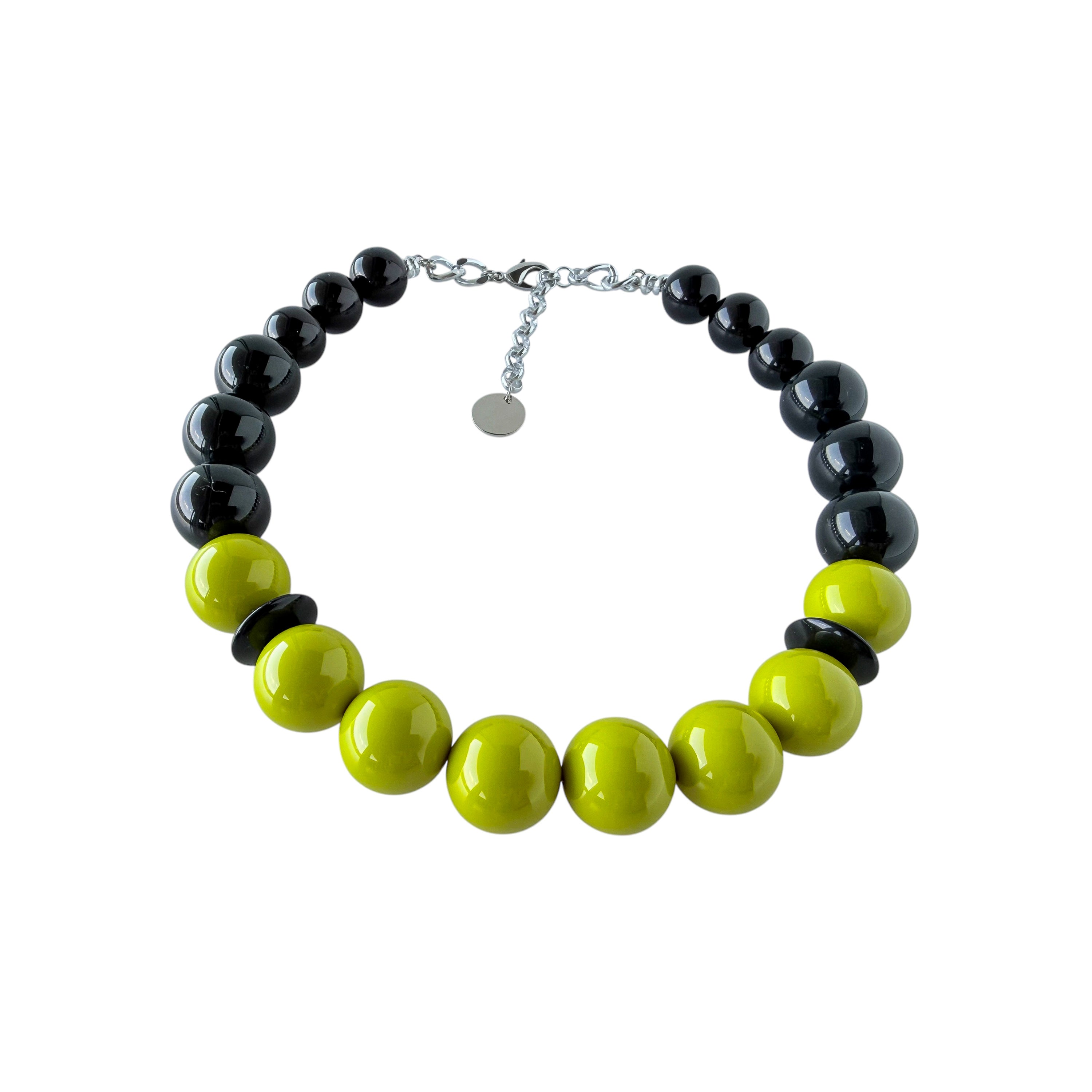 THE SEVENTY COLLECTION- 22 MM ACID GREEN BLACK MARYLIN STATEMENT NECKLACE BY TESSA BIJOUX