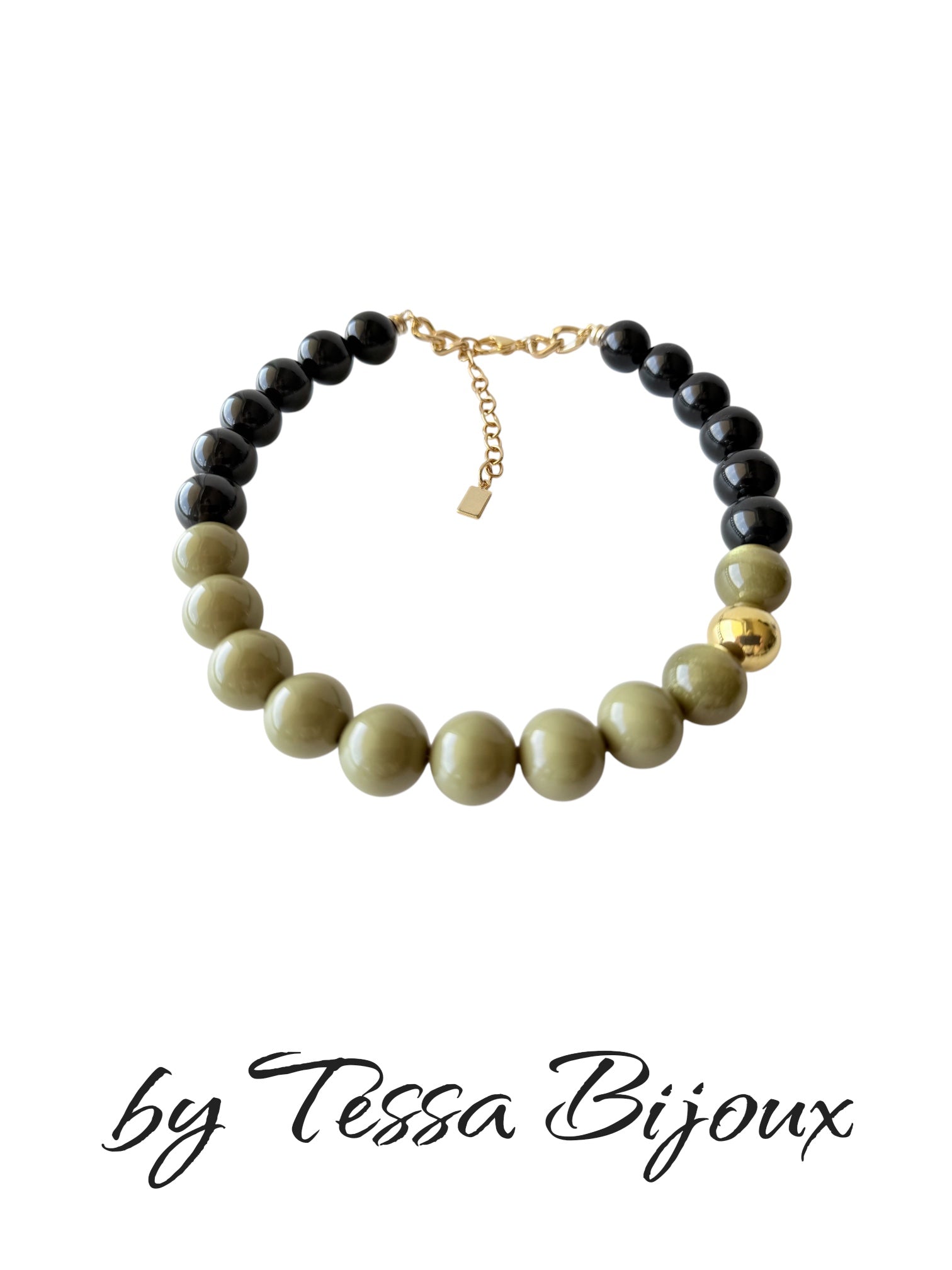 THE SEVENTY COLLECTION- 18 MM KHAKI BLACK INGRID STATEMENT NECKLACE BY TESSA BIJOUX