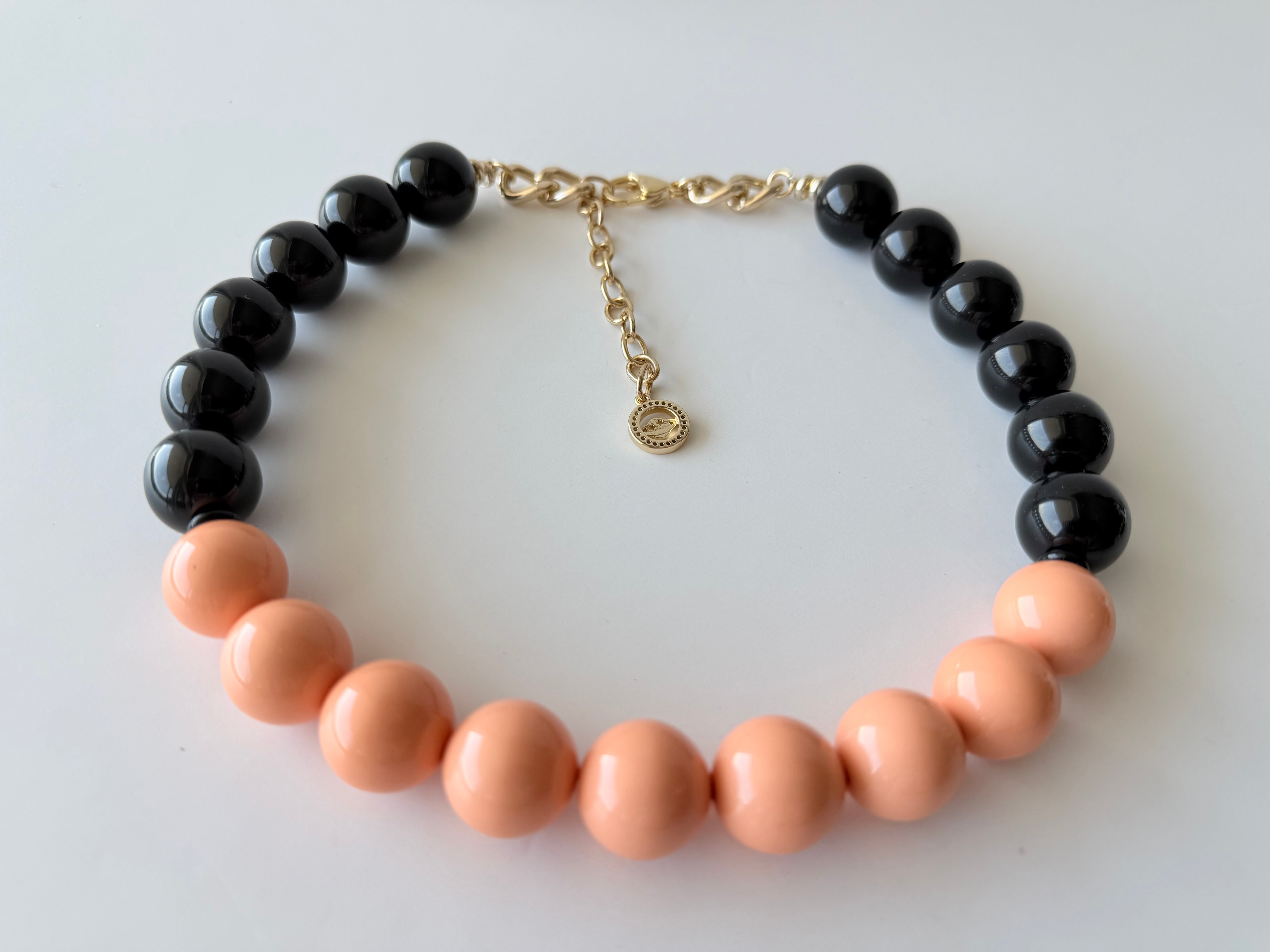 THE SEVENTY COLLECTION- 18 MM ORANGE BLACK INGRID STATEMENT NECKLACE BY TESSA BIJOUX
