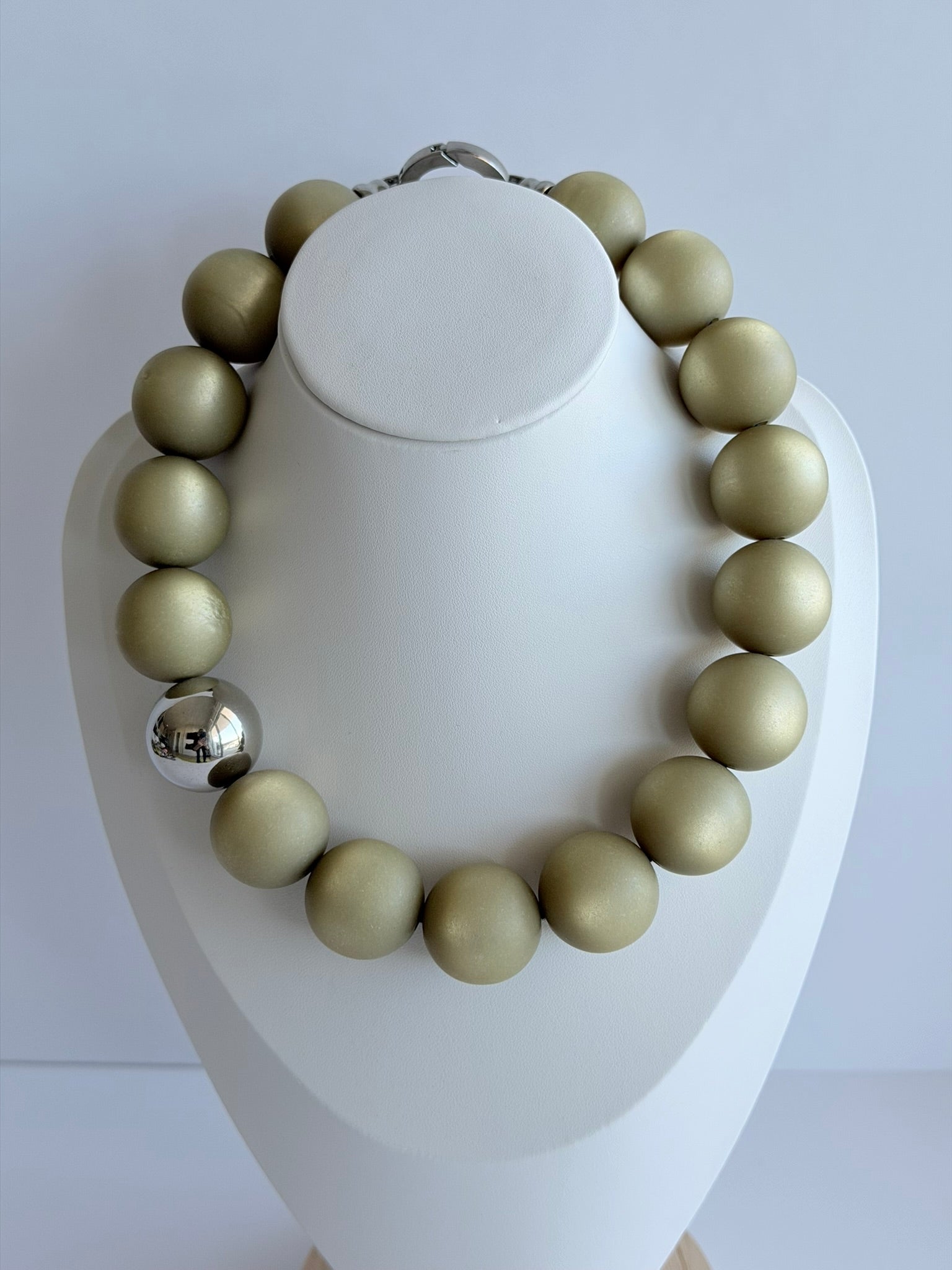 The Seventy Collection- 25 mm Ingrid Sage Green Matte Pearlescent Bold Statement Necklace